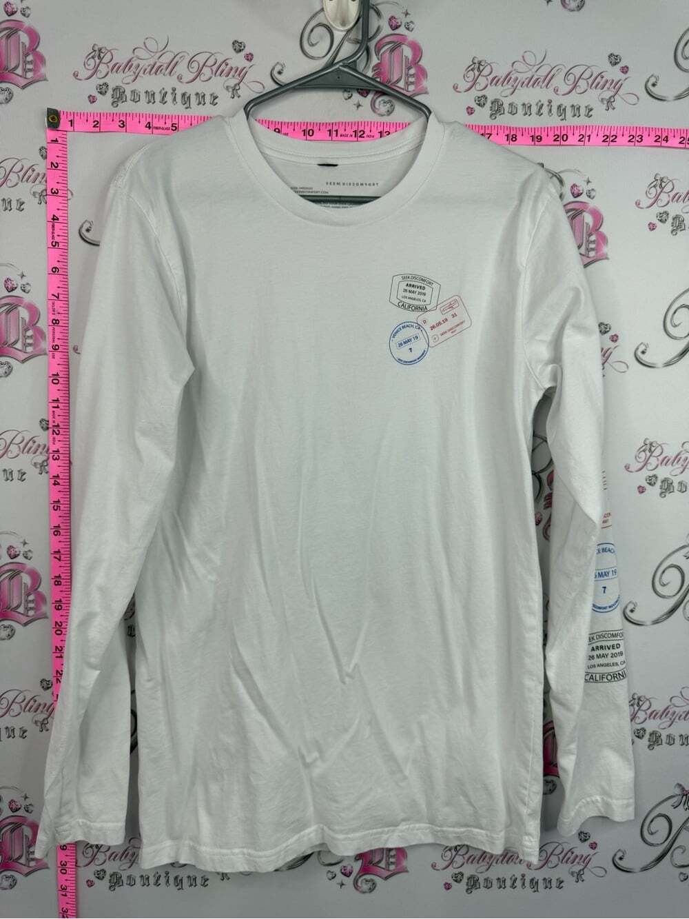 Seek discomfort shirt top stamped Long-Sleeve White Graphic Chest Tee